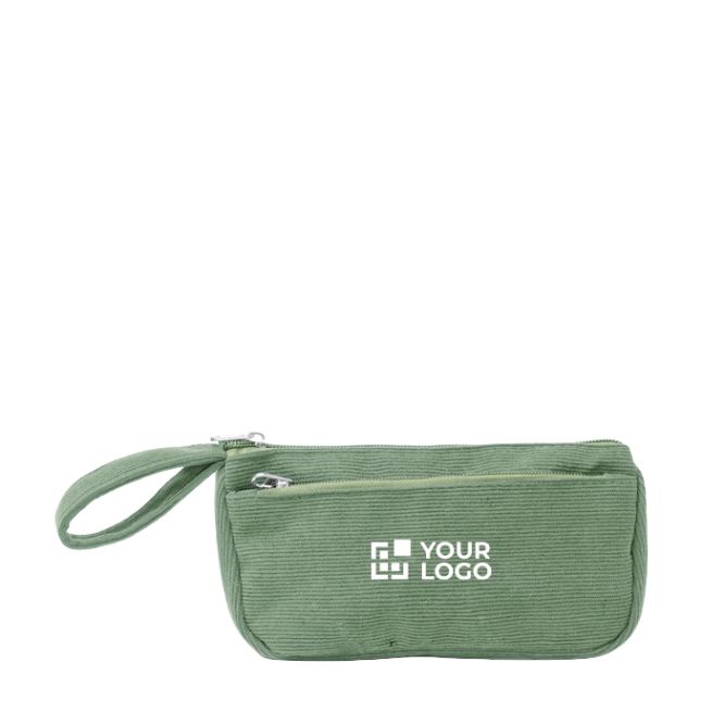 Beauty case in velluto a coste con doppio scomparto e chiusura a zip