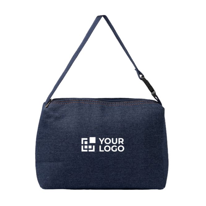Borsa frigo in tessuto denim con interno isotermico e manico con fibbia