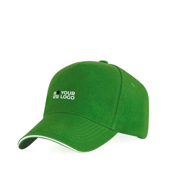Cappellino a 5 pannelli con visiera a contrasto in cotone 170 g/m2