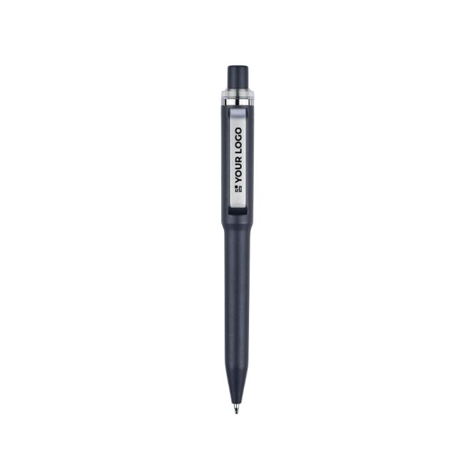 Penna in plastica riciclata con clip e anello cromato e inchiostro blu