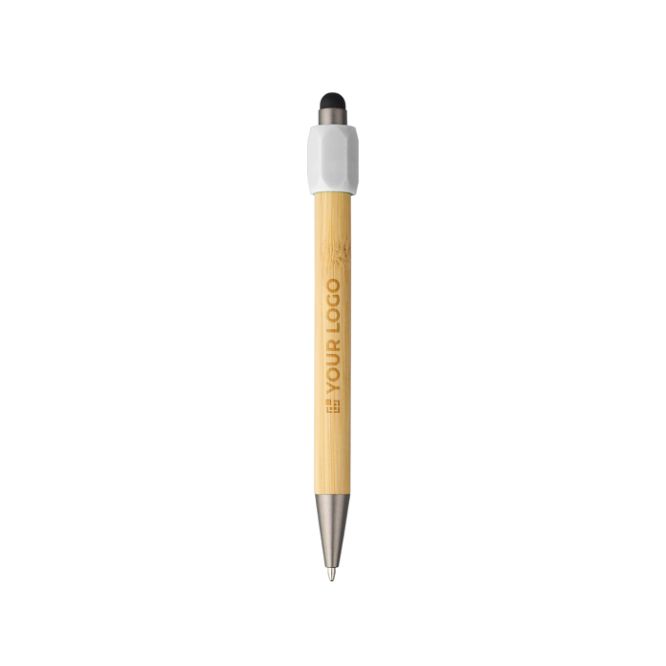 Penna touch in bambù con spinner sulla parte superiore inchiostro blu