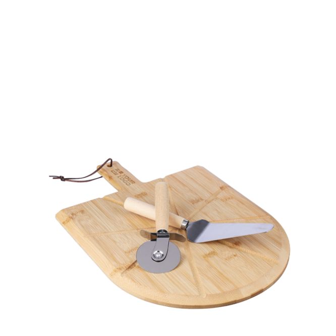Tagliere per pizza in bambù con guide per taglio, rotella e spatola