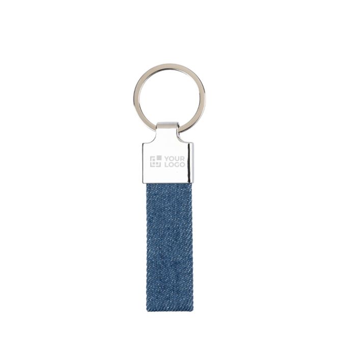 Portachiavi rettangolare in zinco personalizzabile con tessuto denim