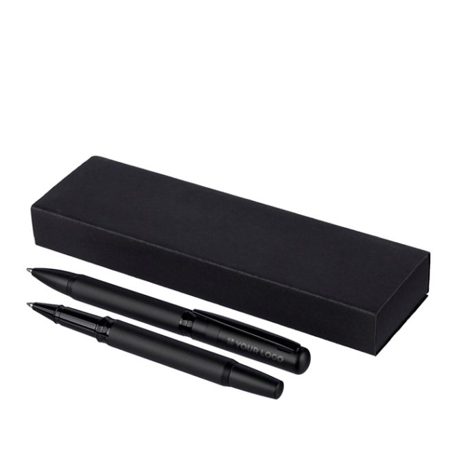 Set da scrittura con penna a sfera e roller in metallo con inchiostro blu