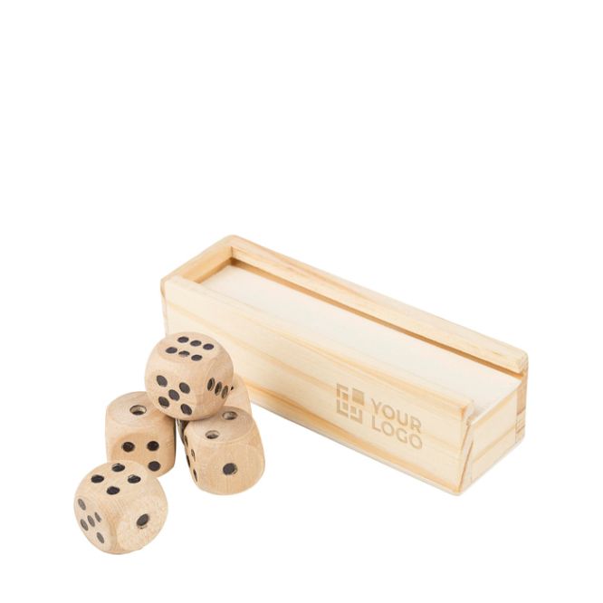 Set di dadi in legno di faggio in scatola con coperchio scorrevole