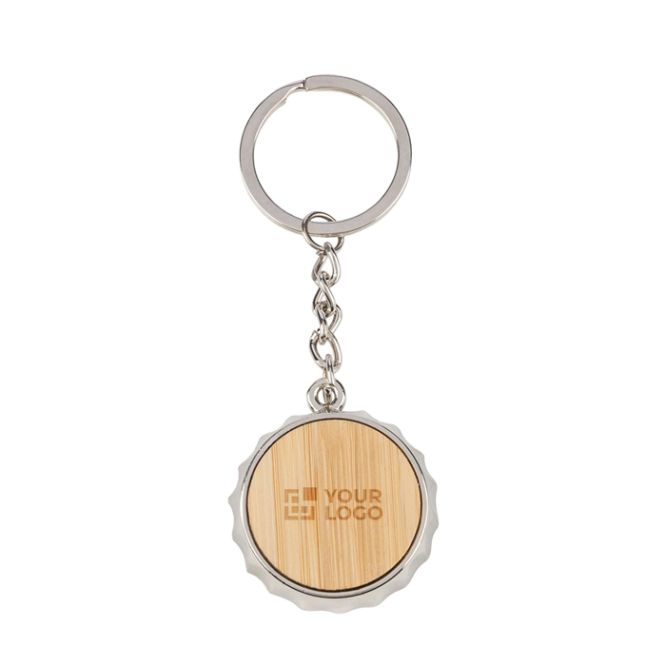 Portachiavi in bambù e lega di zinco con apribottiglie integrato