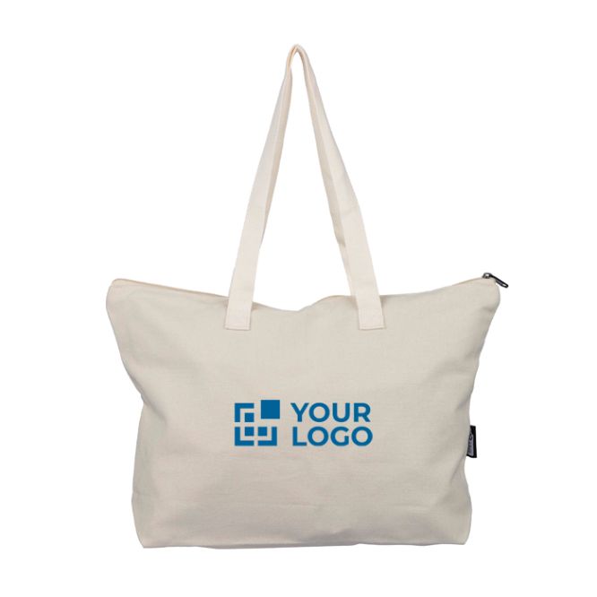 Borsa in policotone riciclato con zip e manici lunghi 330 g/m²