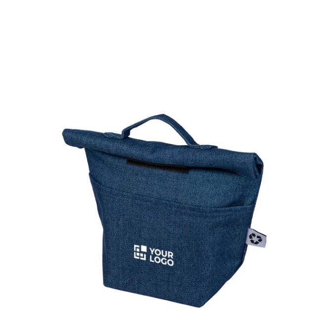 Borsa frigo arrotolabile in denim riciclato con chiusura in velcro