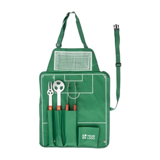 Grembiule speciale per barbecue con 4 utensili a tema calcio