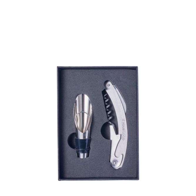 Set da vino in cofanetto quadrato con accessori in acciaio inox