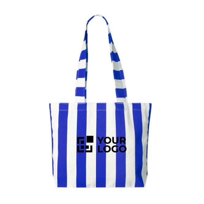 Borsa mare promozionale in cotone riciclato con motivo a righe
