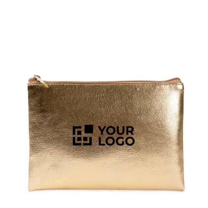 Pochette compatto in PU con finitura dorata e zip coordinata