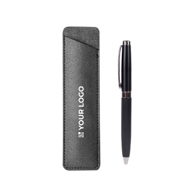 Penna in metallo con elegante astuccio in similpelle e inchiostro blu