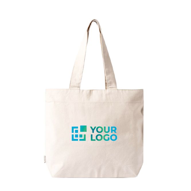 Borsa in cotone riciclato con zip e manici lunghi 280 g/m²