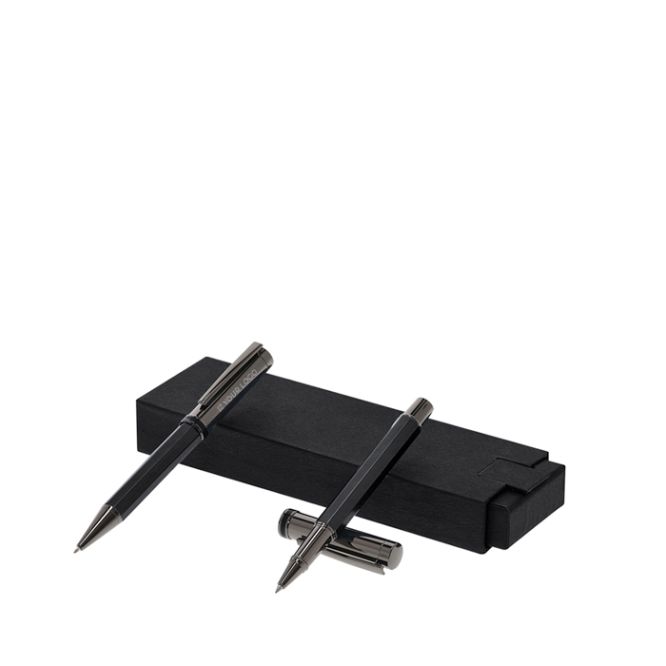 Elegante set con penna twist e roller con cappuccio con inchiostro blu