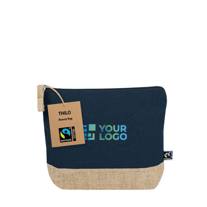 Beauty case in cotone certificato Fairtrade con base in juta