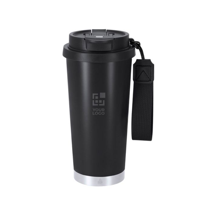 Bicchiere takeaway acciaio inox riciclato e cinghia di trasporto 500ml