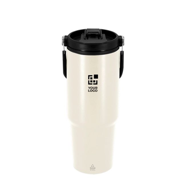 Bicchiere termico in acciaio inox riciclato con manico coordinato 900ml