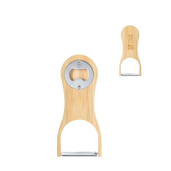 Pelapatate e apribottiglie 2 in 1 in bambù e acciaio inox da personalizzare