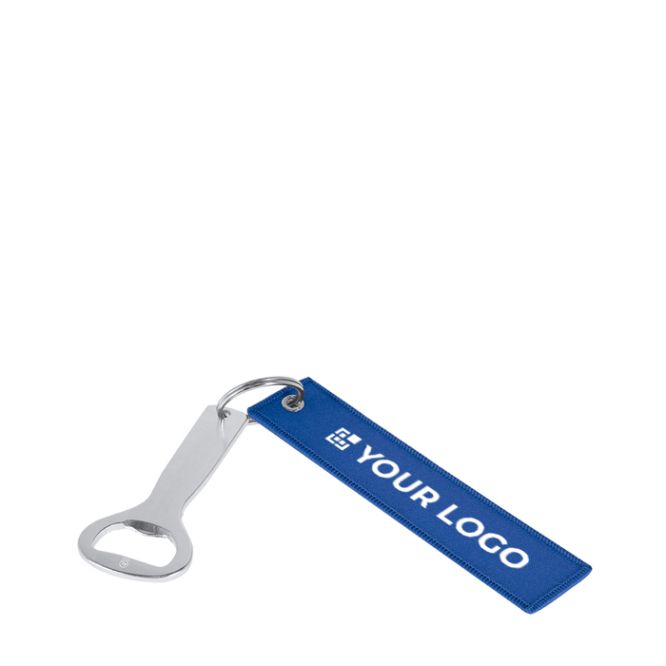 Portachiavi apribottiglie in alluminio riciclato con nastro in poliestere colorato