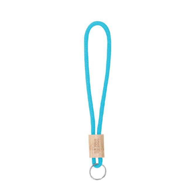 Portachiavi con cordino in poliestere colorato con regolazione in bambù