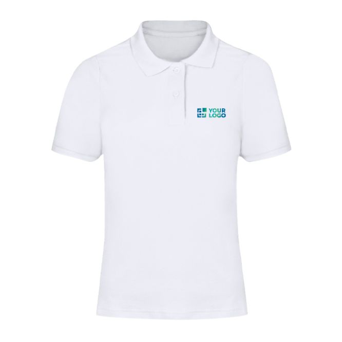 Polo donna a manica corta in cotone piqué bianco, vestibilità femminile 180 g/m²