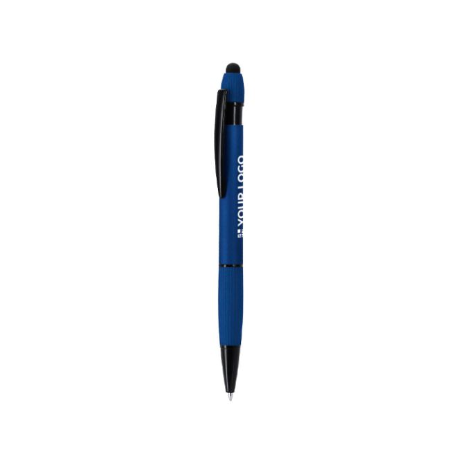 Penna con gommino in alluminio riciclato e finitura gommata, inchiostro blu