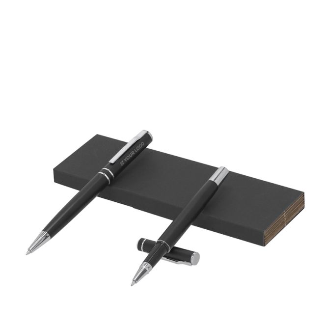 Set elegante di penna a sfera e roller in alluminio riciclato, inchiostro blu