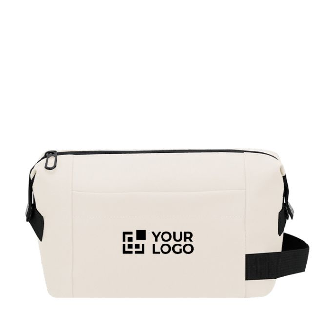 Beauty case in pelle sintetica con zip e maniglia laterale