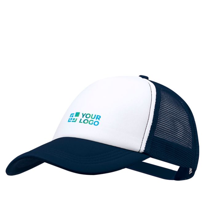 Cappellino trucker in poliestere a 5 pannelli con chiusura regolabile