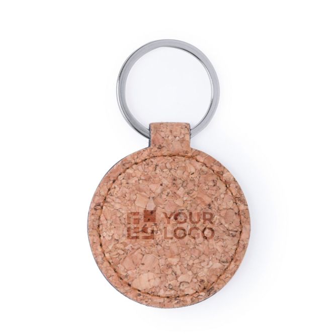Portachiavi economico rotondo in sughero con incisione laser Eco Round