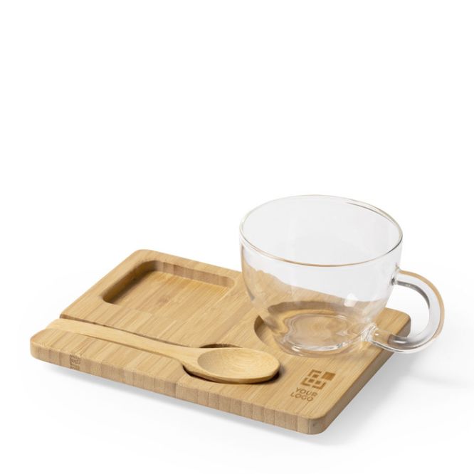 Vassoio con tazza e cucchiaino colore legno