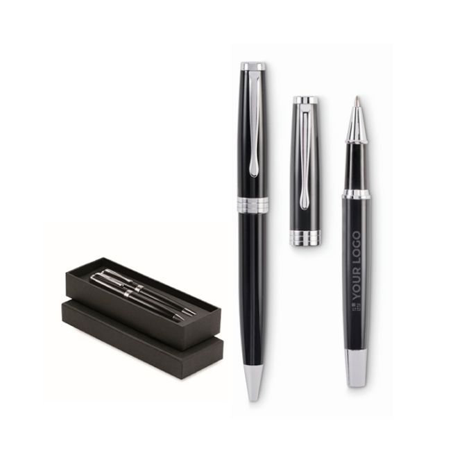 Set penna a inchiostro blu e roller a inchiostro nero in astuccio