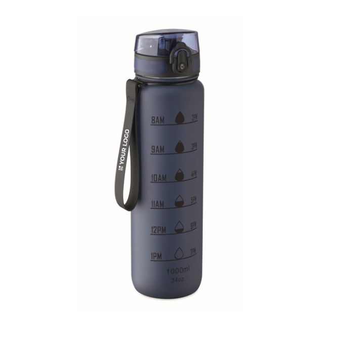 Borraccia in plastica con segni temporali e tappo ribaltabile 1L