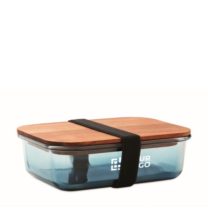 Lunch box in vetro con coperchio in legno e elastico di chiusura