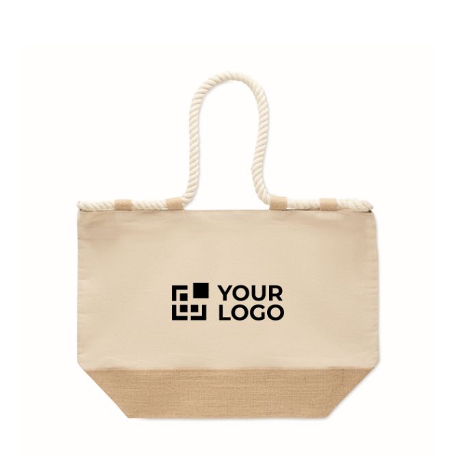 Borsa da spiaggia in cotone con juta e cerniera 280 g/m²