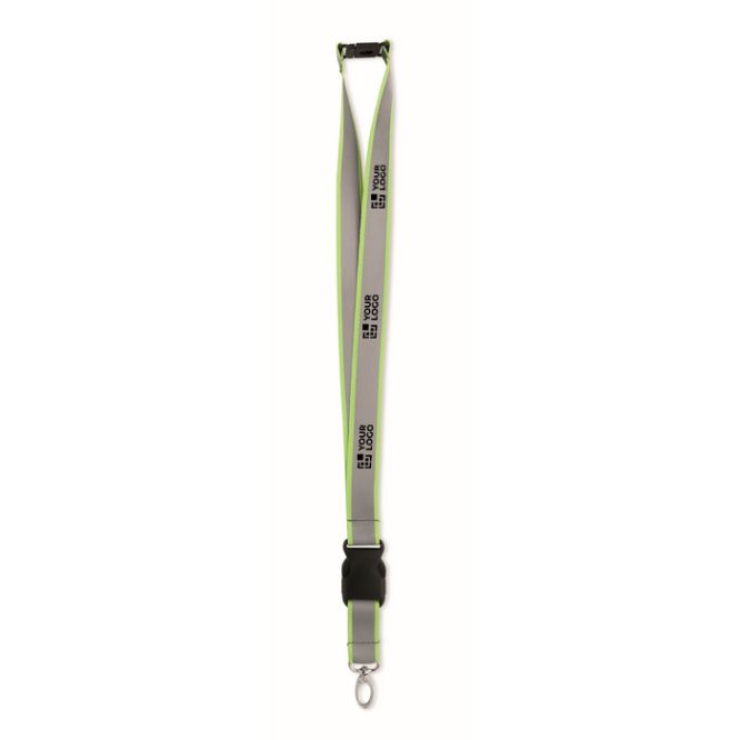 Lanyard riflettente in RPET con chiusura di sicurezza e larghezza di 2,5 cm
