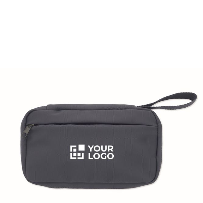 Beauty case compatto in RPET 600D con cerniera e rete interna