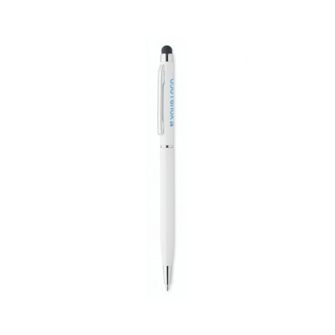 Penna touch in alluminio con trattamento antibatterico, inchiostro blu