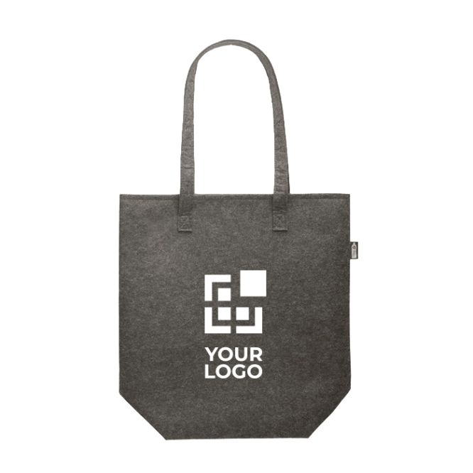 Tote bag in feltro RPET con manici lunghi color nero vista area di stampa