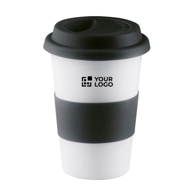 Tazza personalizzata in ceramica con coperchio 400ml colore grigio