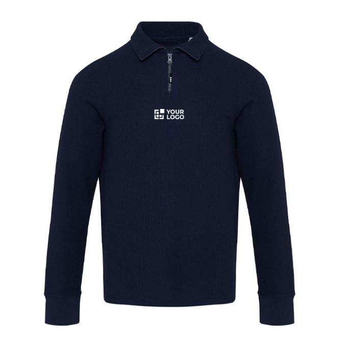 Polo unisex in cotone a manica lunga con mezza zip 245 g/m² Elevate