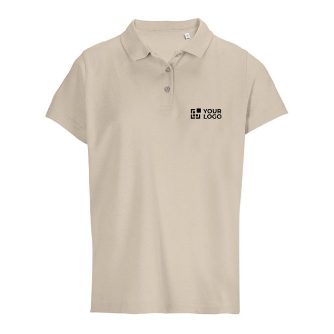 Polo da donna in 100% cotone pettinato con collo a costine e 3 bottoni 