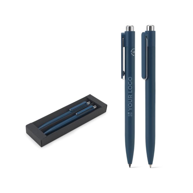 Set di penne in alluminio riciclato con una penna a secco e una blu