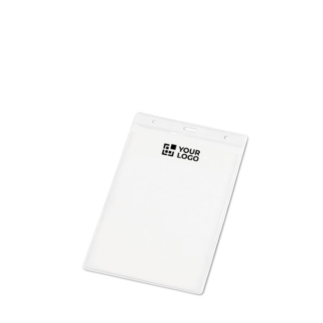 Portabadge verticale di plastica con fori per moschettone 11x17 cm