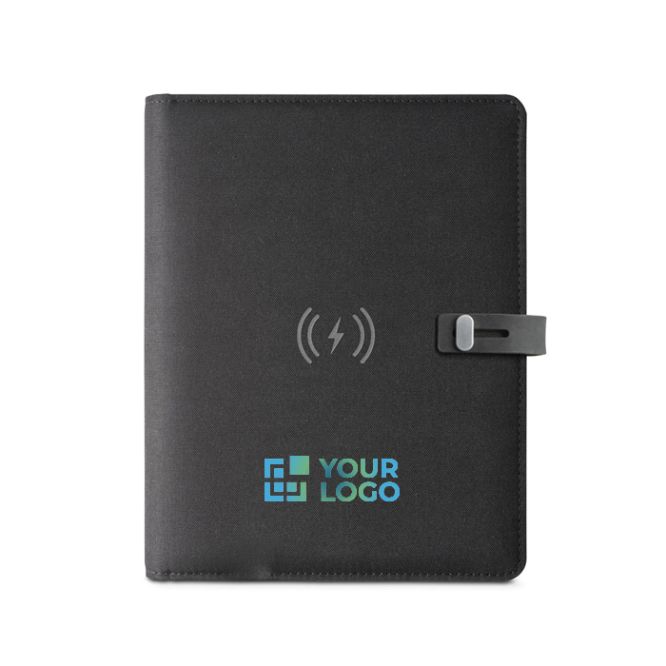 Cartellina con caricabatteria wireless color nero prima vista