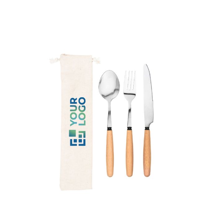 Set di 3 posate in legno di acacia e acciaio inox