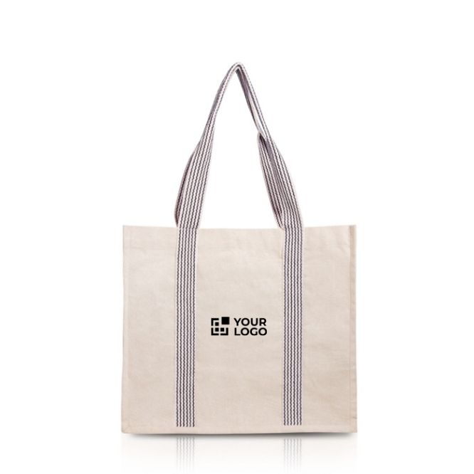 Borsa dai manici lunghi colorati a righe in cotone naturale 300 g/m²