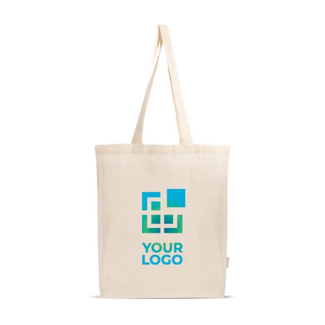 Borsa in cotone e plastica riciclati con soffietto sul fondo 140 g/m2