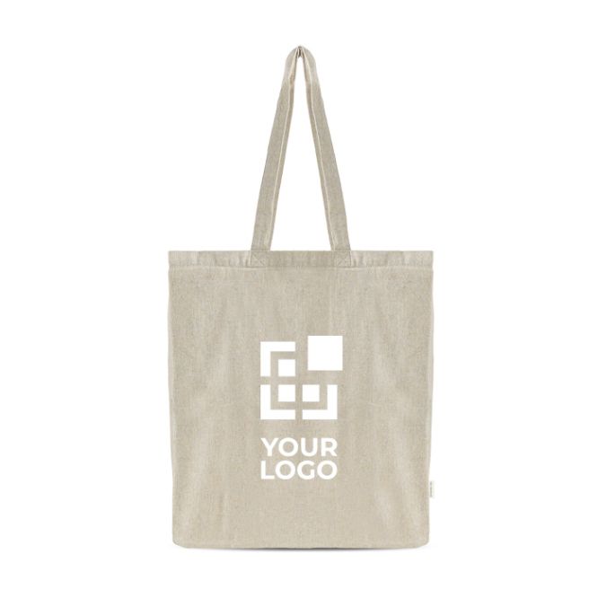 Borsa in cotone riciclato mélange con manici lunghi 150 g/m²